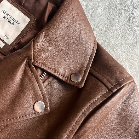 NWT Abercrombie & Fitch Vegan Leather Biker Moto Jacket Chocolate Brown Large - Picture 9 of 17